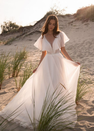 Flutter Sleeves Beaded Ivory Organza Chic Wedding Dress Flutter Sleeves Beaded Ivory Organza Chic Wedding Dress